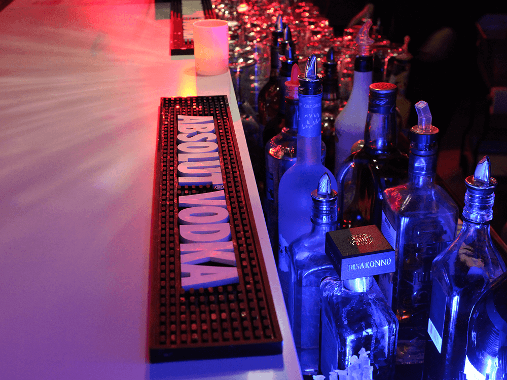 bar top with bottles